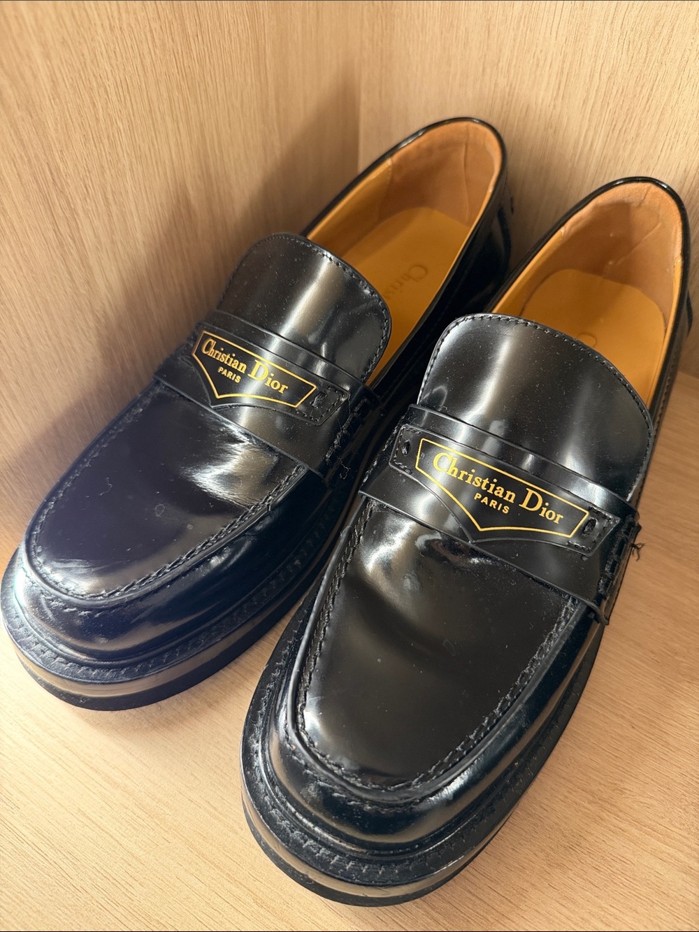 Dior Black Patent Leather Penny Loafers with Gold Logo